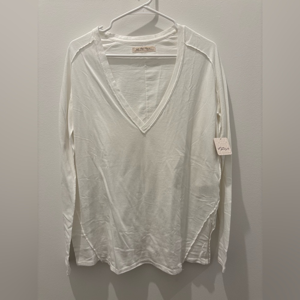 We The Free White V-Neck Long Sleeve Top